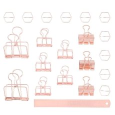 Sada klipů, sponek a kovové pravítko |  rose gold